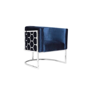 HONEYCOMB Accent Chair GY-AC-8148 Blue velvet, Polished steel frame