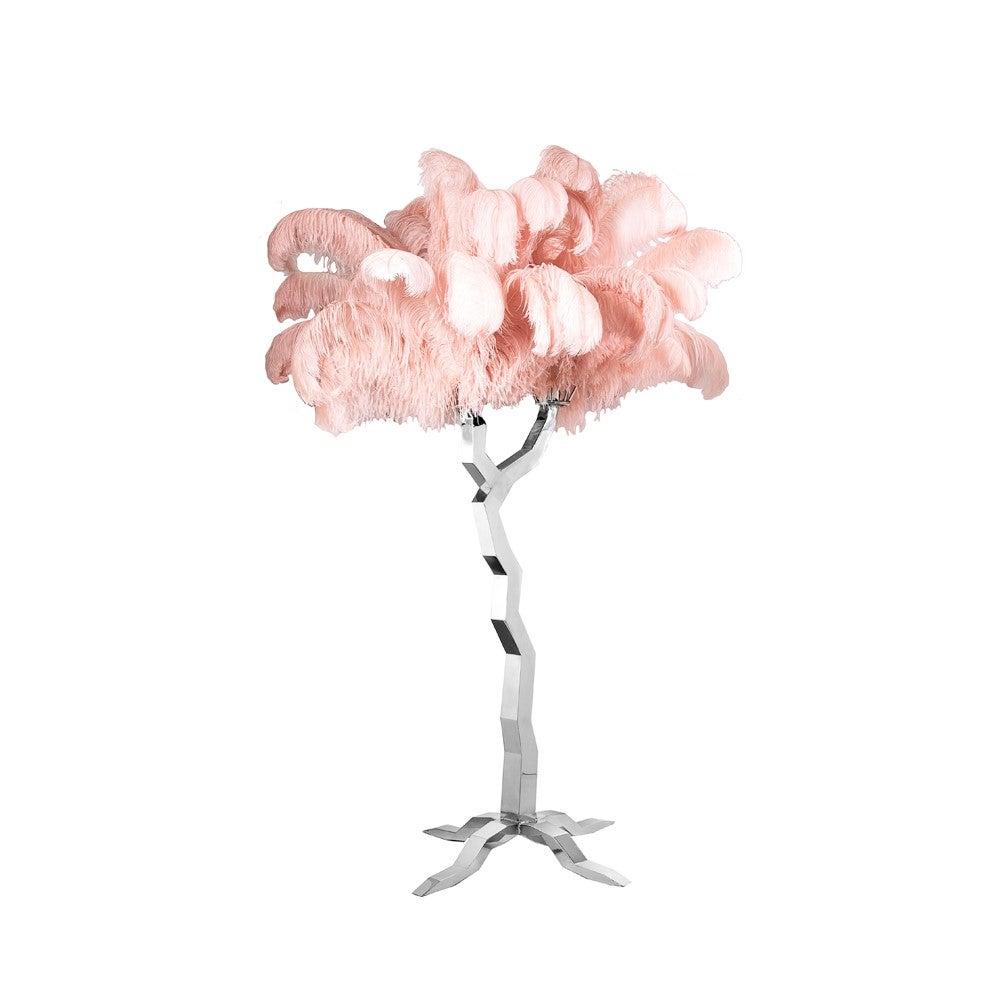 OSTRICH Tree, silver frame 87", peacock feathers