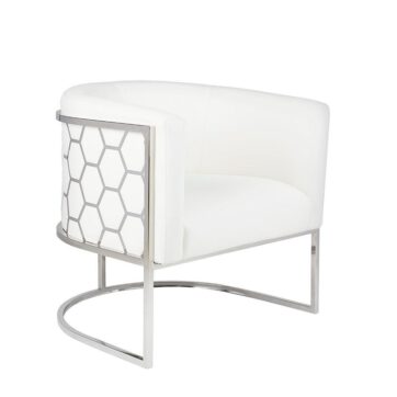 HONEYCOMB Accent Chair GY-AC-8148 White Aspen, Polished steel frame
