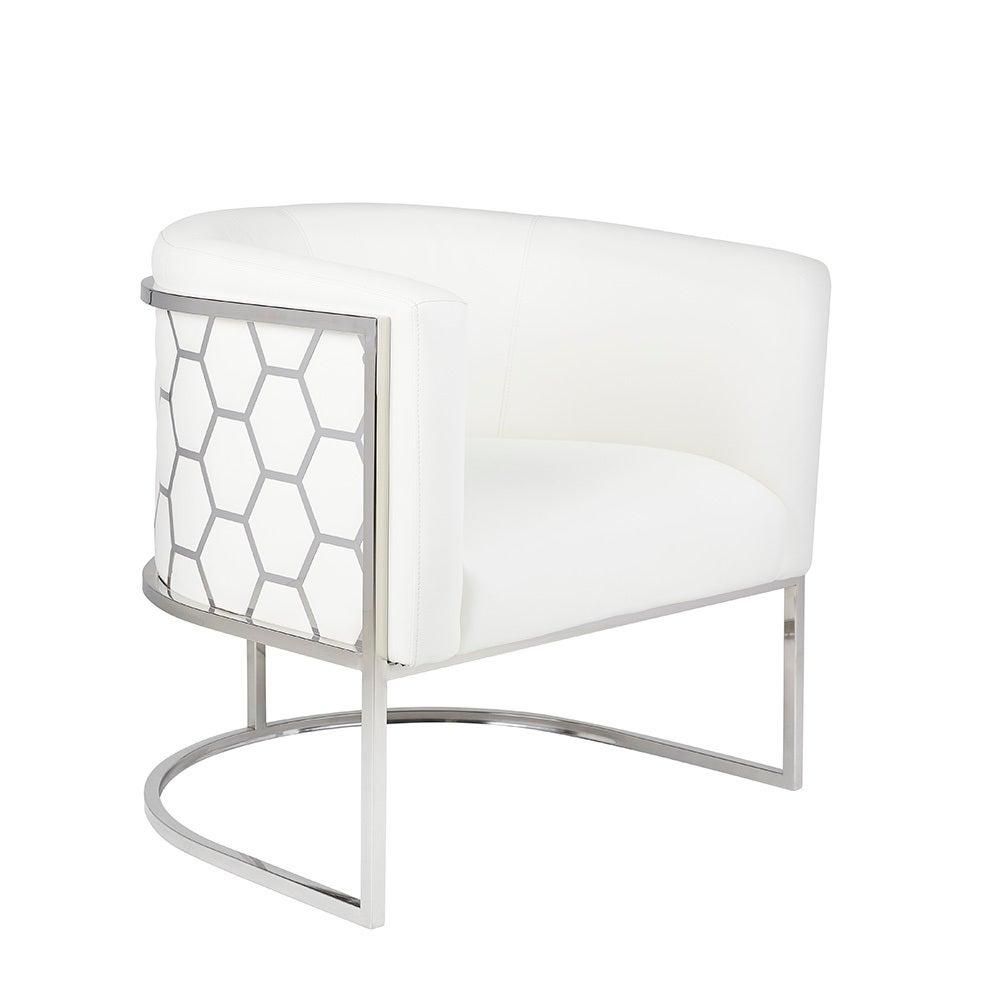 HONEYCOMB Accent Chair GY-AC-8148 White Aspen, Polished steel frame