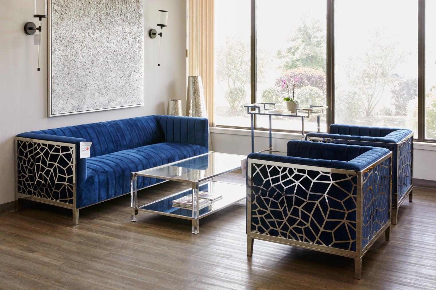 CONRAD Sofa GY-SF-7992 Blue Velvet, w/ Laser cut detail