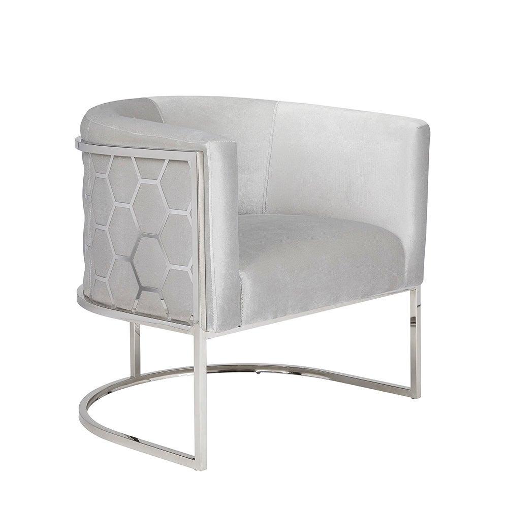 HONEYCOMB Accent Chair GY-AC-8148 Grey velvet, Polished steel frame