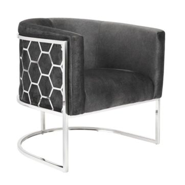 HONEYCOMB Accent Chair GY-AC-8148 Black Marble fabric, Polished steel frame