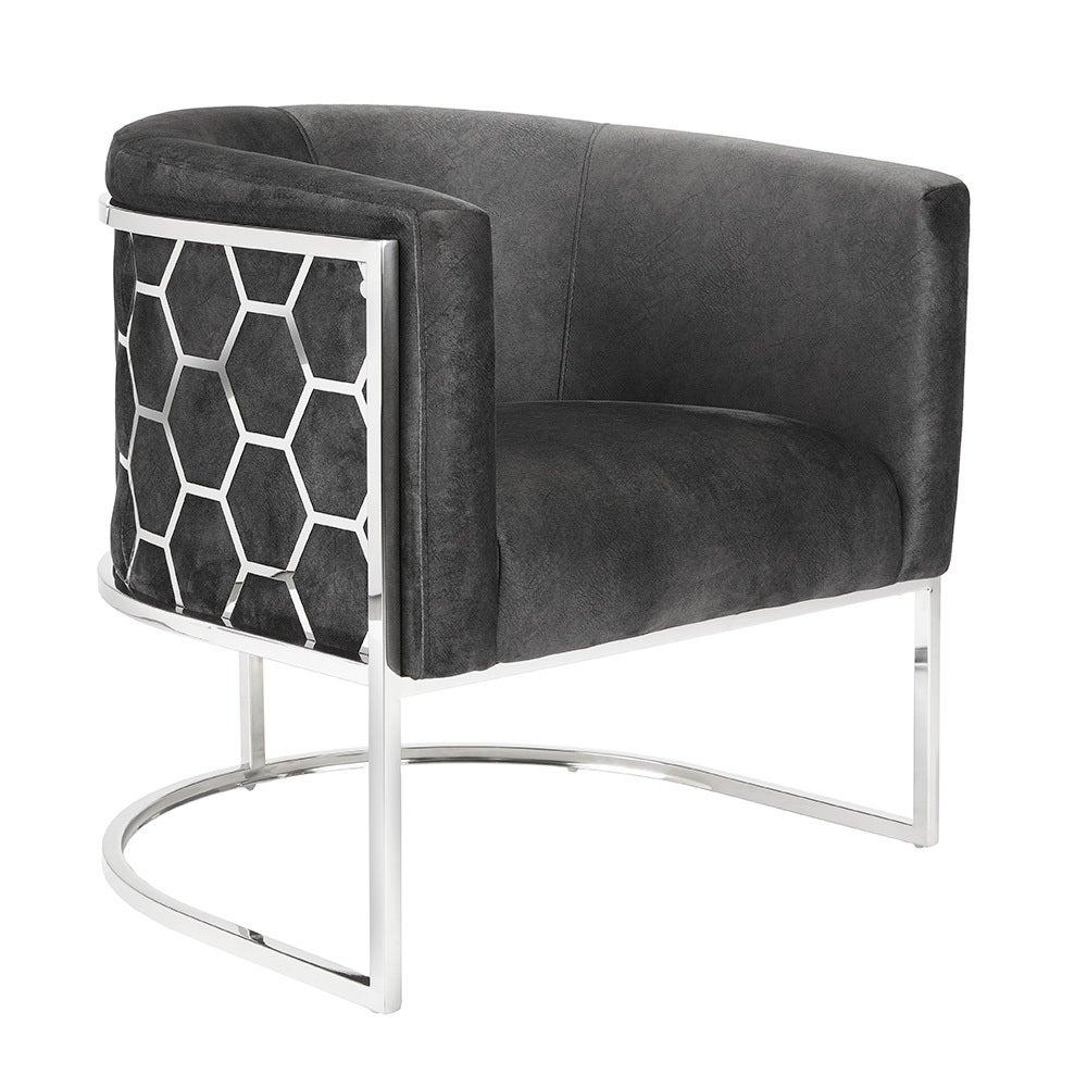 HONEYCOMB Accent Chair GY-AC-8148 Black Marble fabric, Polished steel frame