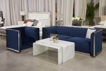 AMSTERDAM sofa GY-SF-8565 ink blue velvet  polished steel finish