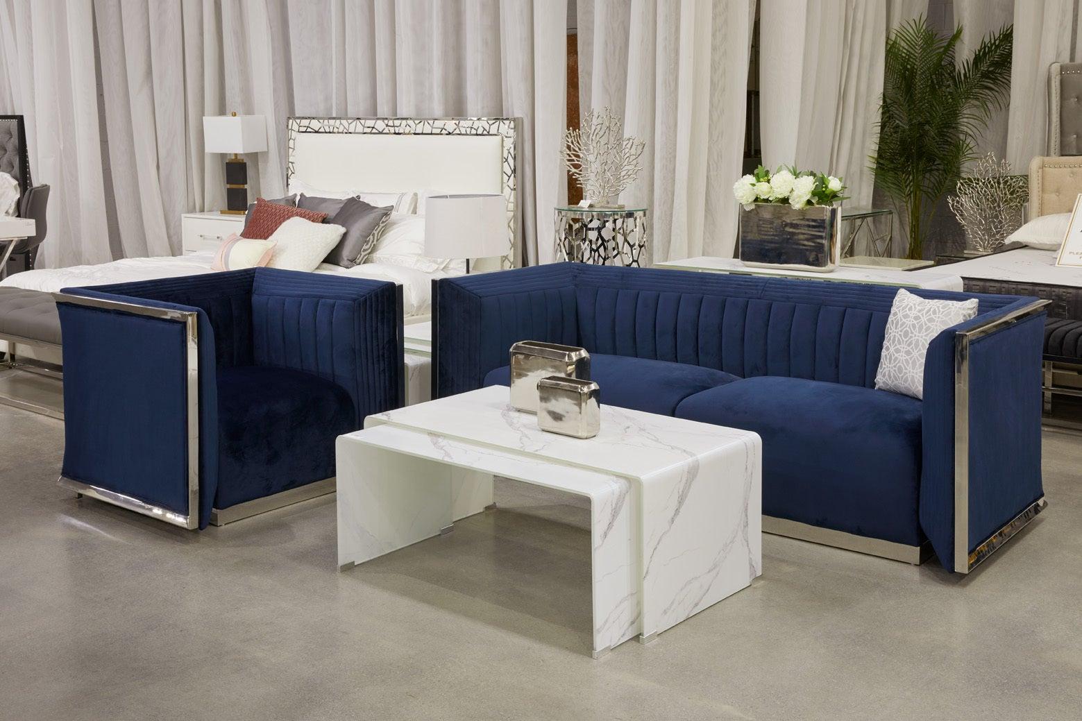AMSTERDAM sofa GY-SF-8565 ink blue velvet polished steel finish