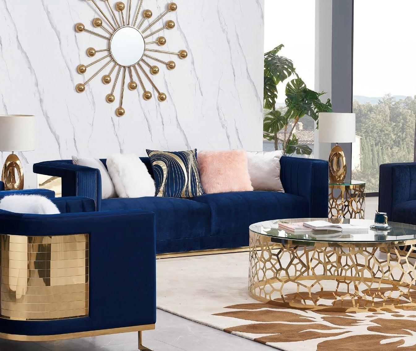 VIENNA 3 seater sofa GY-SF-8507G Blue velvet polished gold