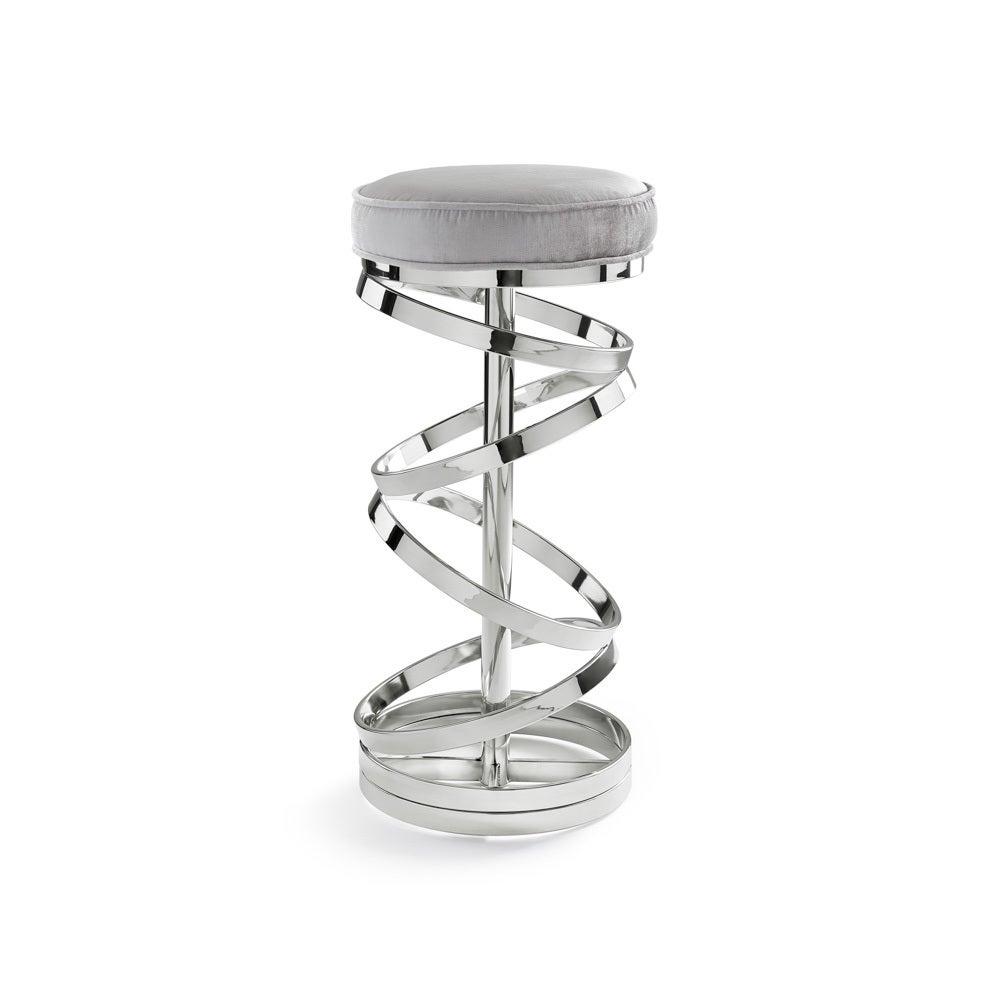 GLAM counter stool GY-COU-8530 E-Grey Velvet Polished silver frame