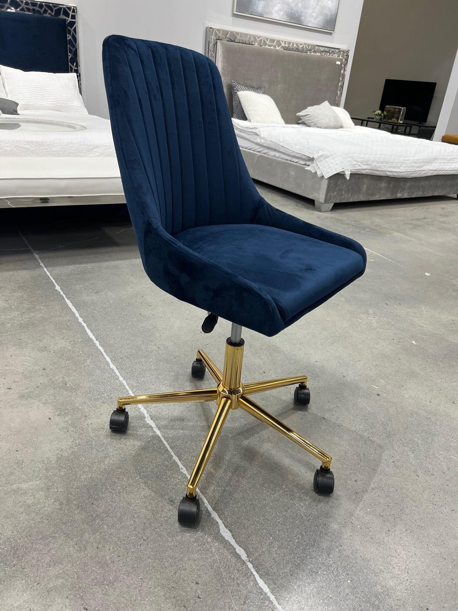 MOIRA OFFICE CHAIR GY-OC-1977G Ink Blue Velvet color GOLD POLISHED LEG