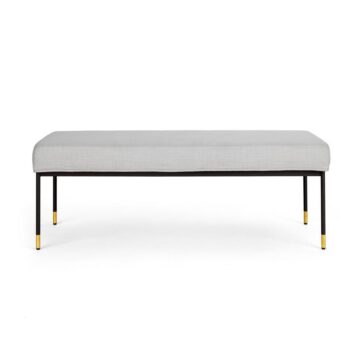 ROGER Bench GY-BEN-2713 Light Grey linen fabric Black Legs Gold Caps