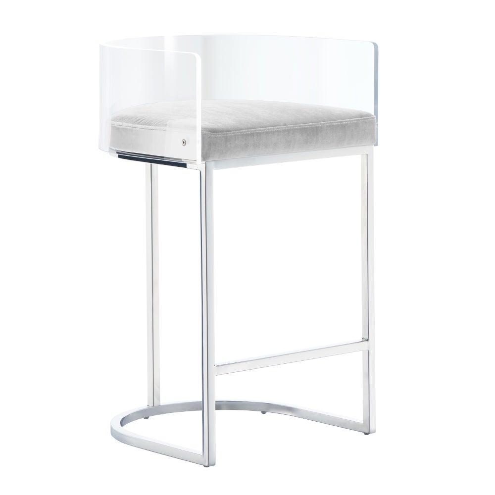 LUCCA Acrylic Counter Stool GY-COU-8529 E-Grey Velvet color Polished steel