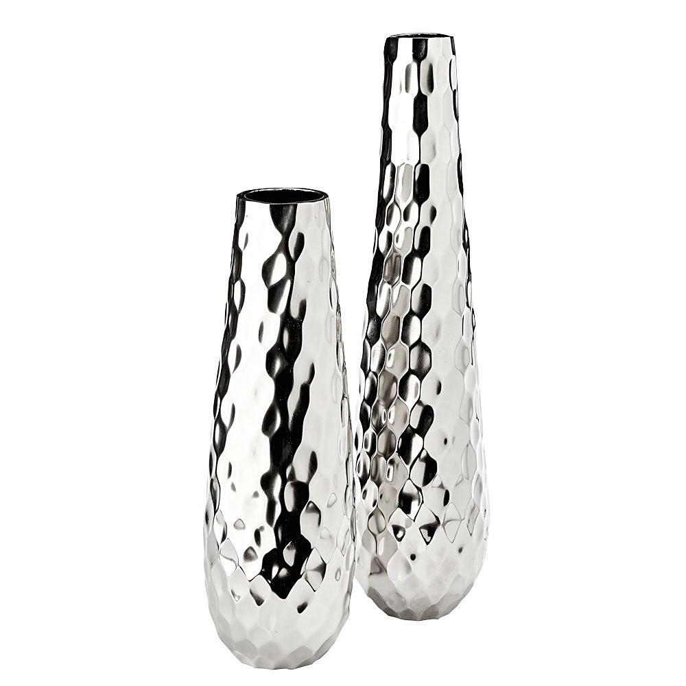XC-34107 Round Hammered silver vase - Set of 2