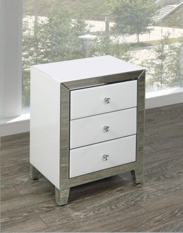 White Mirror Glass Side Table Small 3 Drawer GY-WHT001