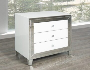 White Mirror Glass Side Table 3 Drawer GY-WHT002