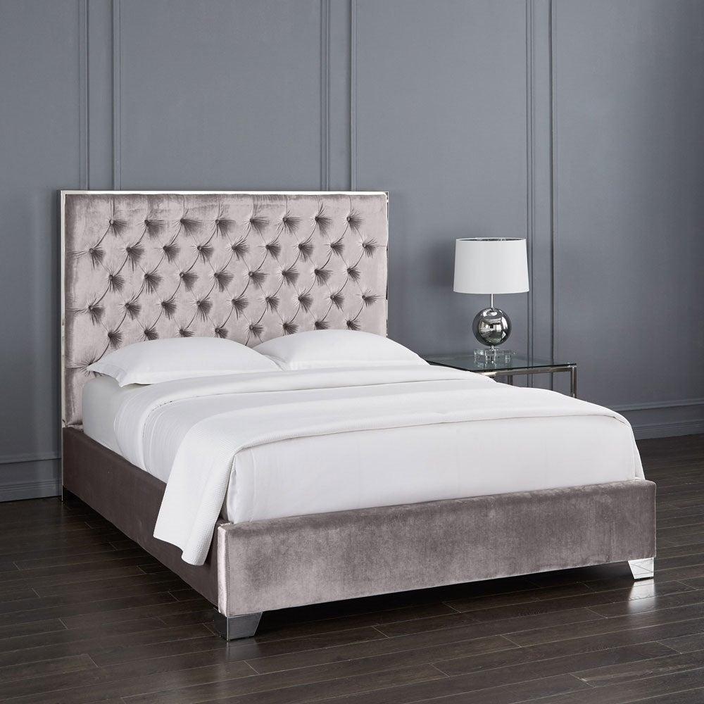 KROMA BED QUEEN GREY VELVET
